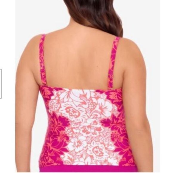 Lauren Ralph Lauren Women's 20140023W Pink Underwire Tankini Top Size 16W - Picture 2 of 4